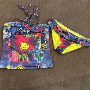 Terez Girls Emoji Grafiti Tie Dye Tankini Set 16 NWOT